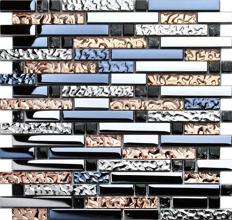 Hominter Metallic Glass Tile Rose Gold, Silver & Ink Blue Interlocking Linear Mosaic for Kitchen Backsplash, Bathroom Walls, Fireplace Surrounds & Accent Decor (3x12 Sample) - Image 2